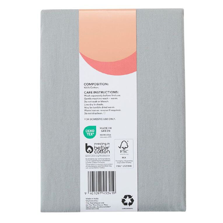 Living & Co 100% Washed Cotton 2 Pack Pillowcase Silver 48cm x 73cm, Silver, hi-res