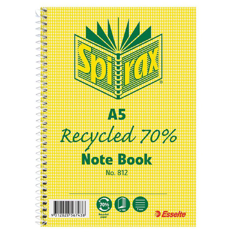 Spirax 812 Recycled Notebook 120 Page Multi-Coloured A5, , hi-res