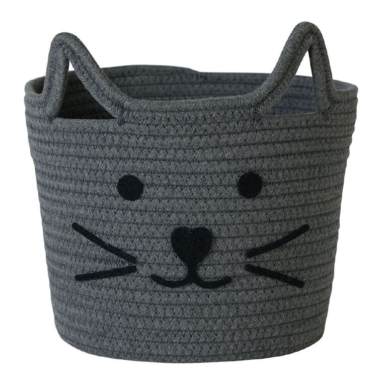 Living & Co Kids Cotton Rope Basket Cat Grey, , hi-res