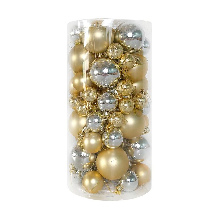 Wonderland Christmas Baubles Mixed Gold & Silver 80 Pack, , hi-res