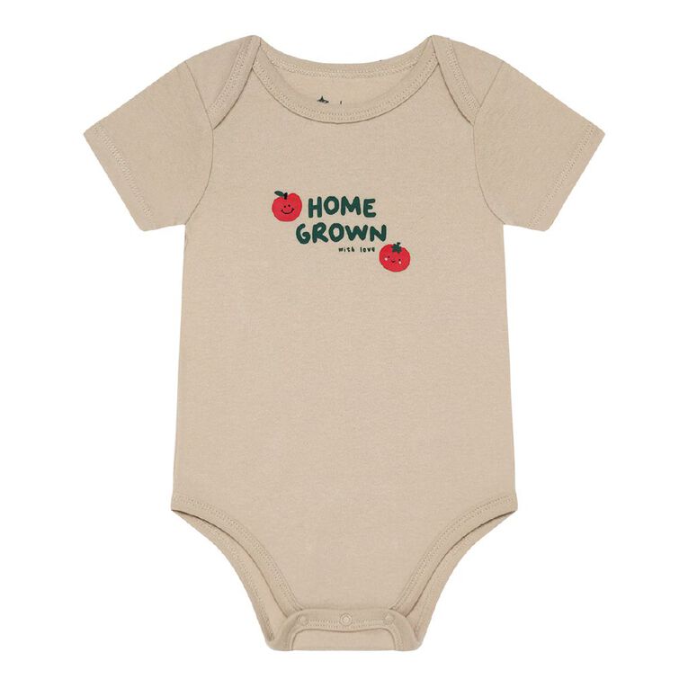 Young Original Babies' Short Sleeve Printed Bodysuit 3 Pack, Brown Light, hi-res