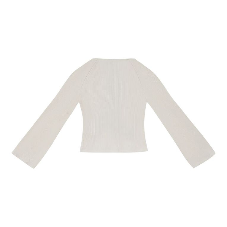 Young Original Long Sleeve Rib Flare Top, Cream, hi-res