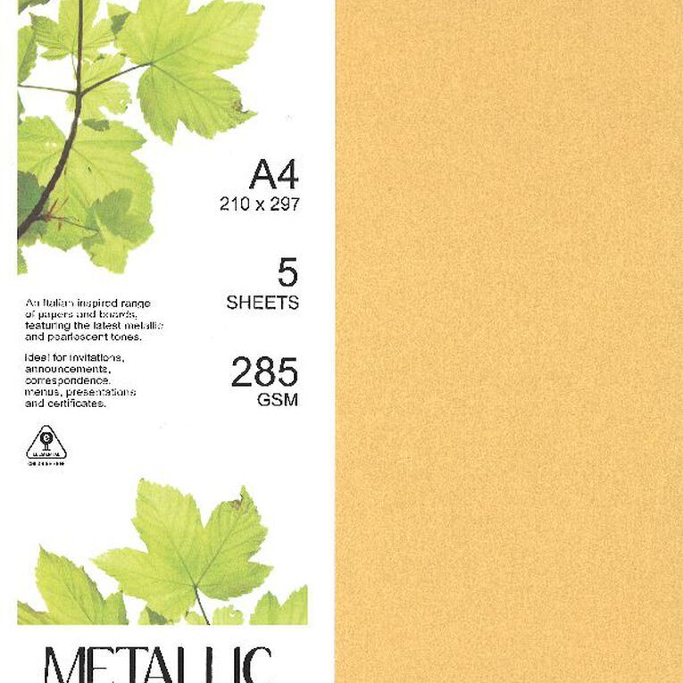 Direct Paper Metallic Board 285gsm Gold A4 5 Pack, , hi-res