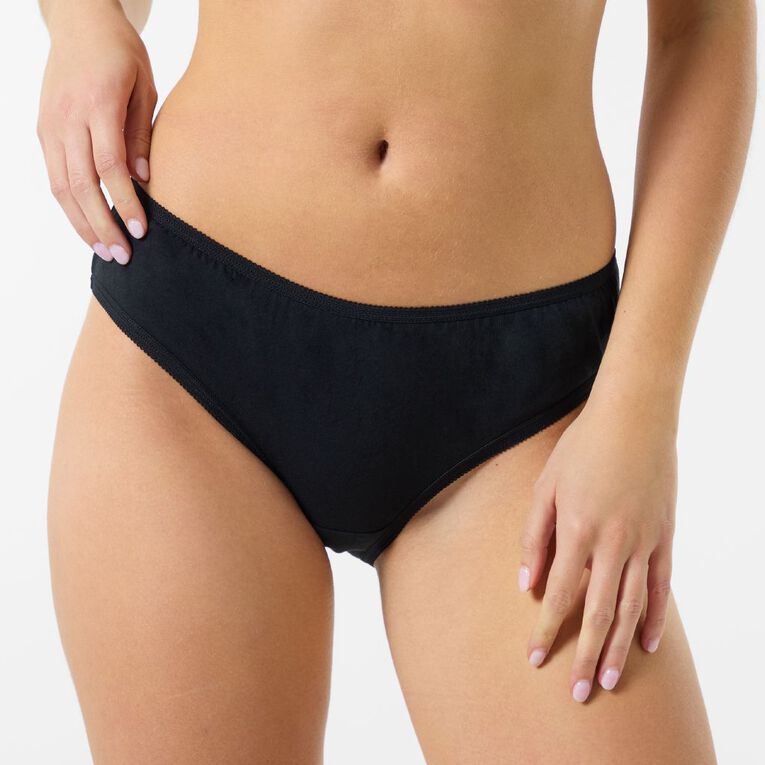 H&H Women's Cotton Bikini Briefs 5 Pack, Black, hi-res