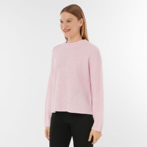 H&H Women's Long Sleeve Boxy Cotton Like Rib Crew
