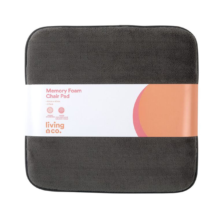 Living & Co Chair Pad Memory Foam 2 Pack Grey 40cm x 40cm, , hi-res