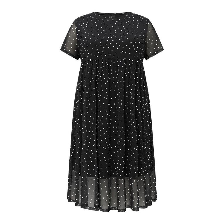 H&H Curve Women's Spot Print Mesh Tee Dress, Black/White, hi-res