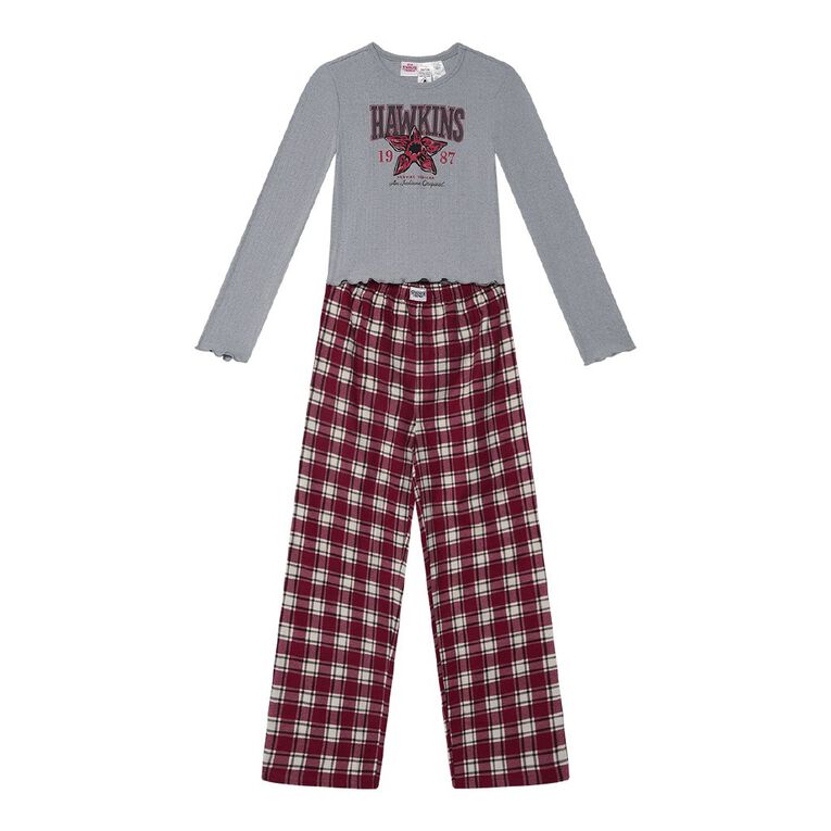 Stranger Things Girls' Pointelle and Flannelette Pyjama Set, Red Mid, hi-res
