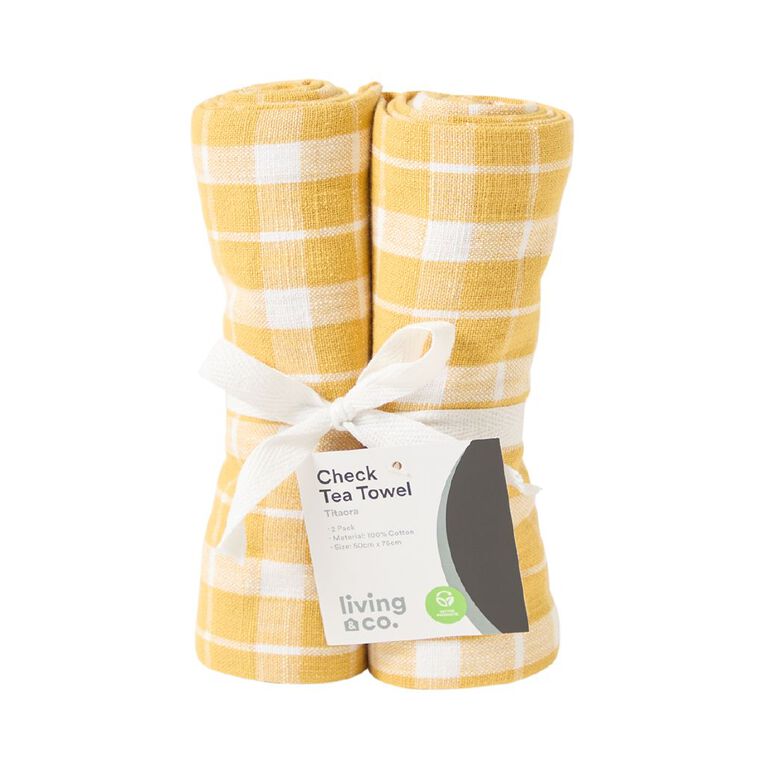 Living & Co Tea Towel Check Ochre Yellow 2 Pack, , hi-res