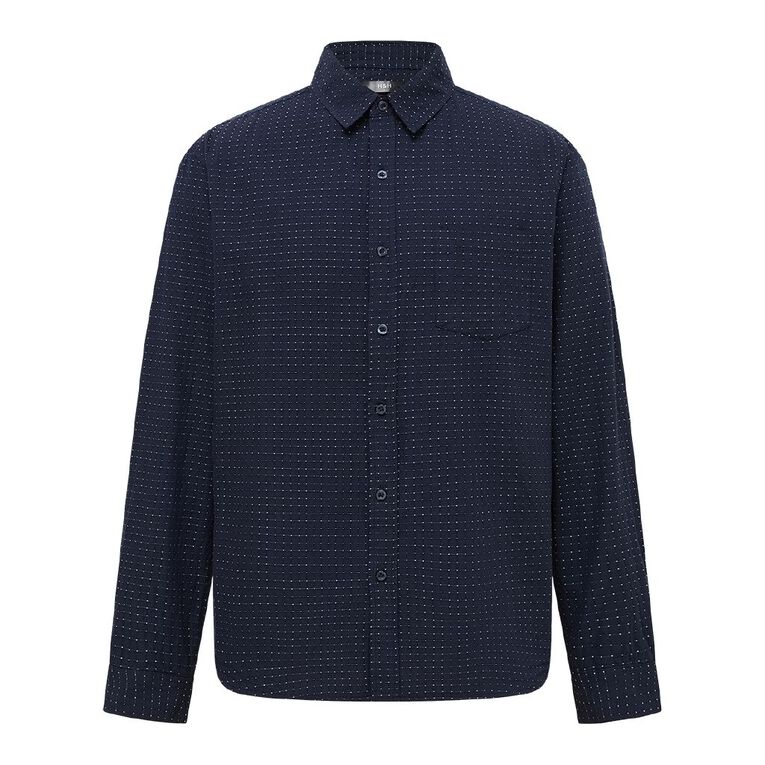 H&H Men's Long Sleeve Dobby Shirt, Blue Dark, hi-res