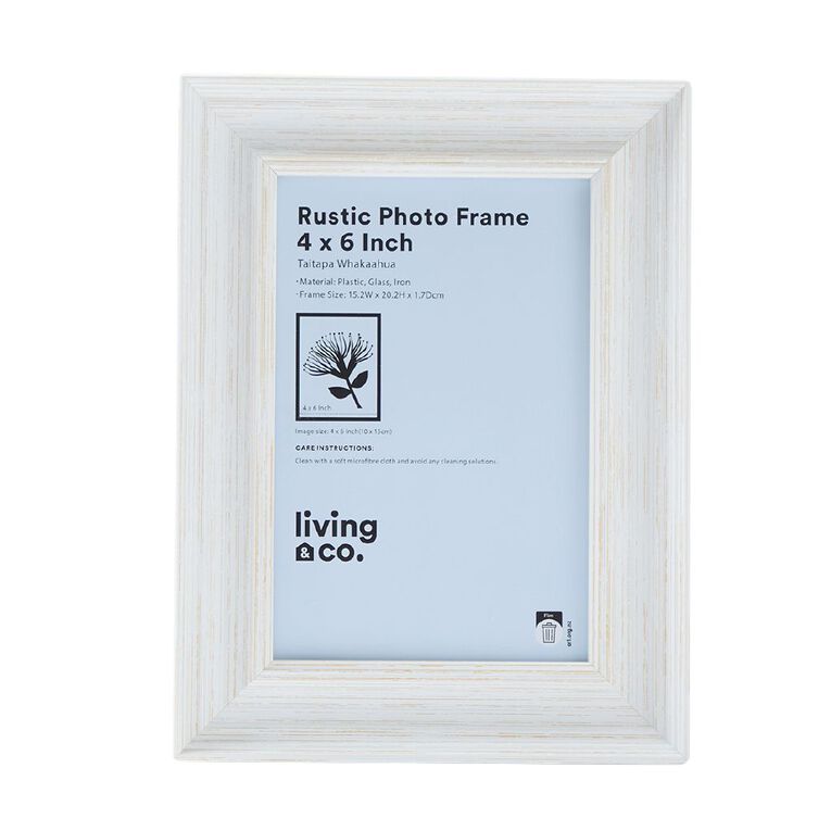 Living & Co Rustic Photo Frame 4in x 6in White, , hi-res
