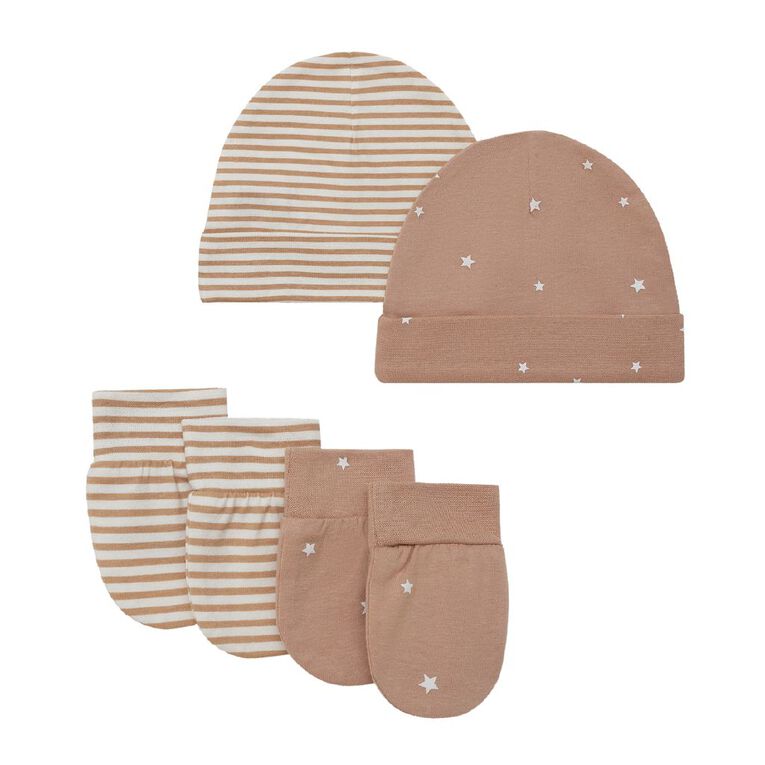 Young Original Babies' Beanie and Mittens Set, Brown Mid, hi-res