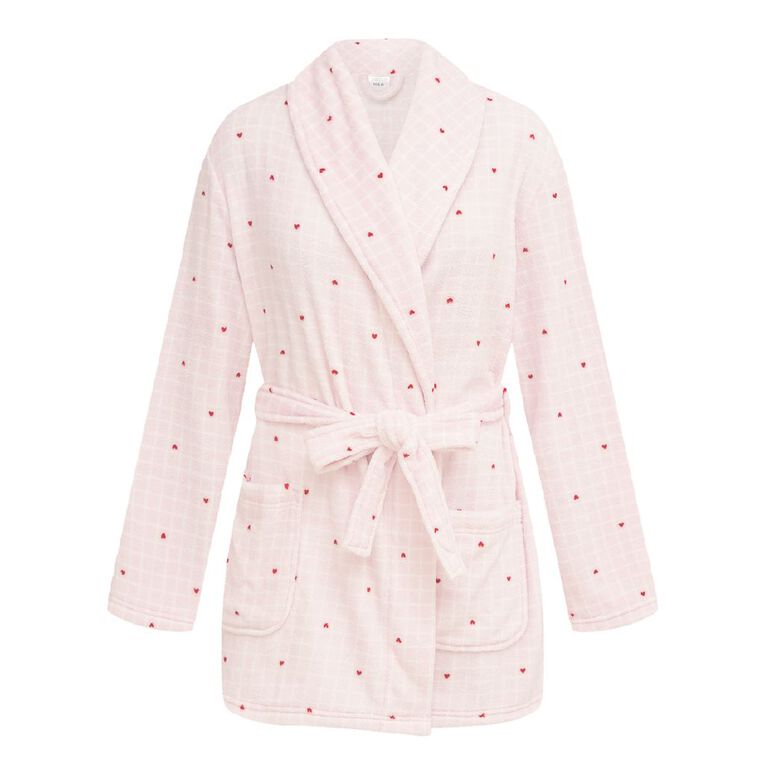 H&H Women's Coral Fleece Short Robe, Pink Light, hi-res