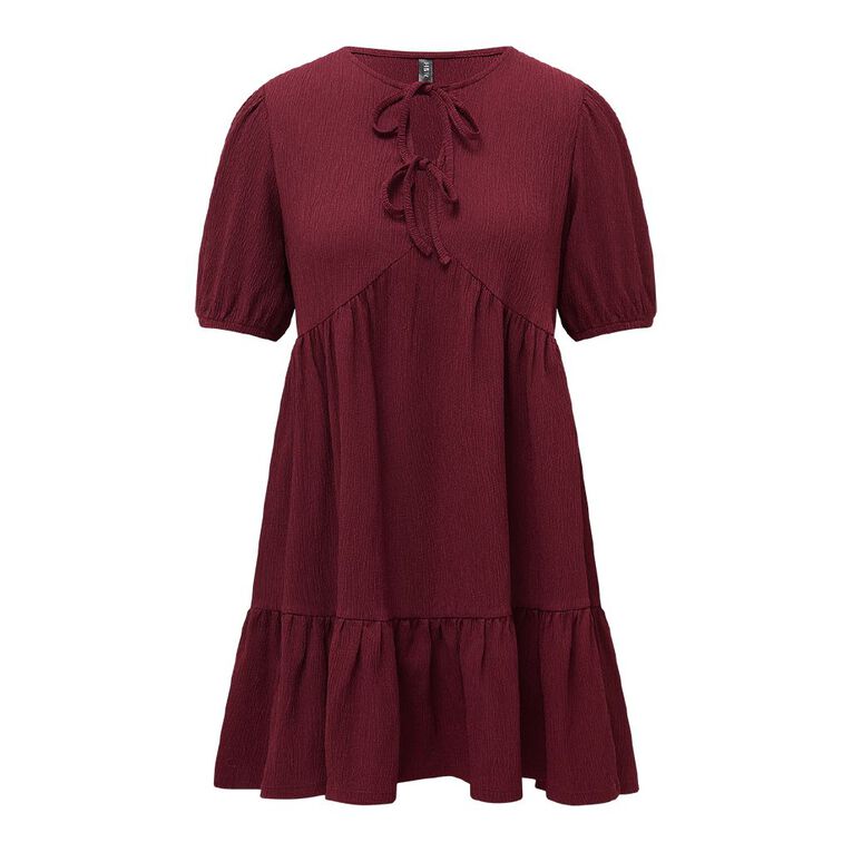 H&H Women's Tie Front Tiered Dress Mini, Red Dark, hi-res
