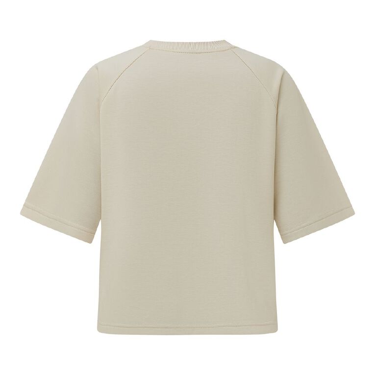 H&H Women's Short Sleeve Soft Scuba Crew, Cream, hi-res
