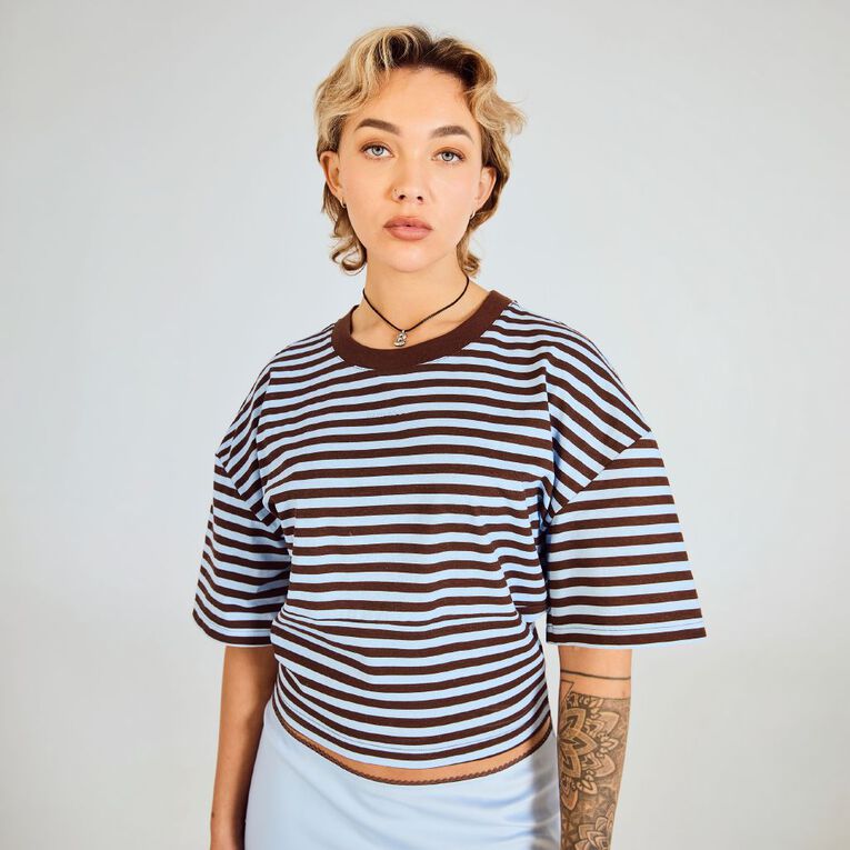 BRDRLESS Sloane Crop Short Sleeve Tee, White/Black, hi-res