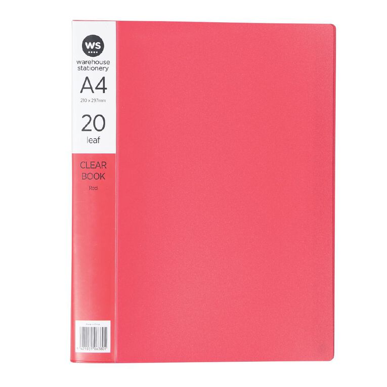 WS Clear Book 20 Leaf Red A4, , hi-res