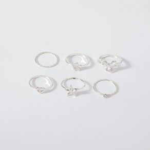 Bow Star Flower Ring Set Silver