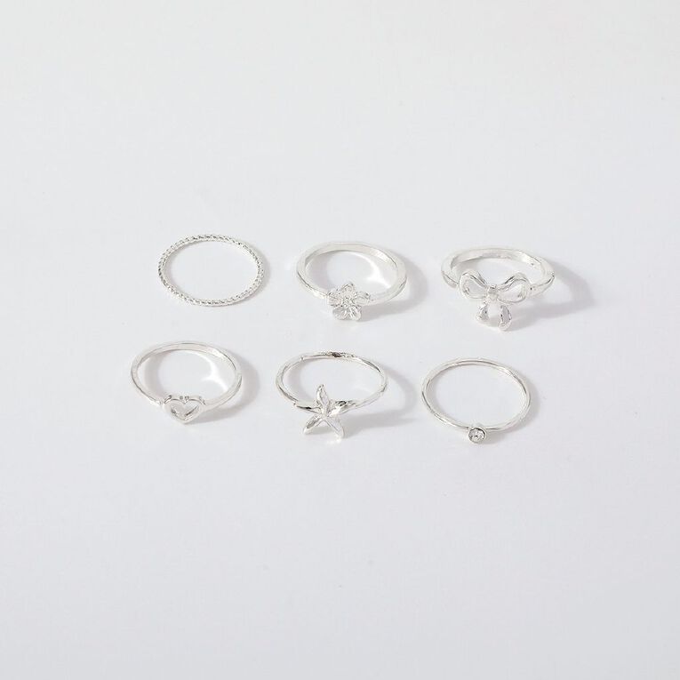 Bow Star Flower Ring Set Silver, , hi-res