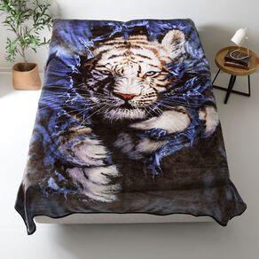 Living & Co 400gsm Mink Feel Blanket Tiger Multi-Coloured Queen