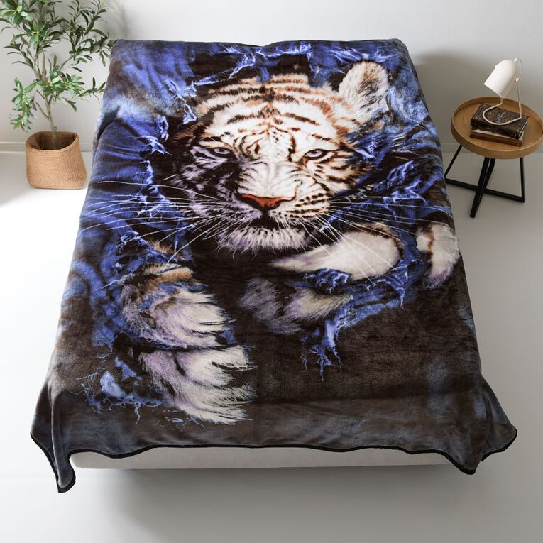 Living & Co 400gsm Mink Feel Blanket Tiger Multi-Coloured Queen, , hi-res