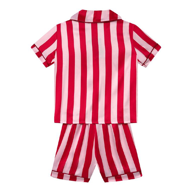 H&H Girls' Satin Button Up Pyjama Set, Red Mid, hi-res