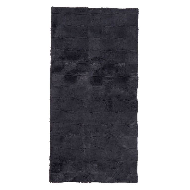 Living & Co Rug Faux Fur Grid Grey Dark 70 x 140cm, , hi-res