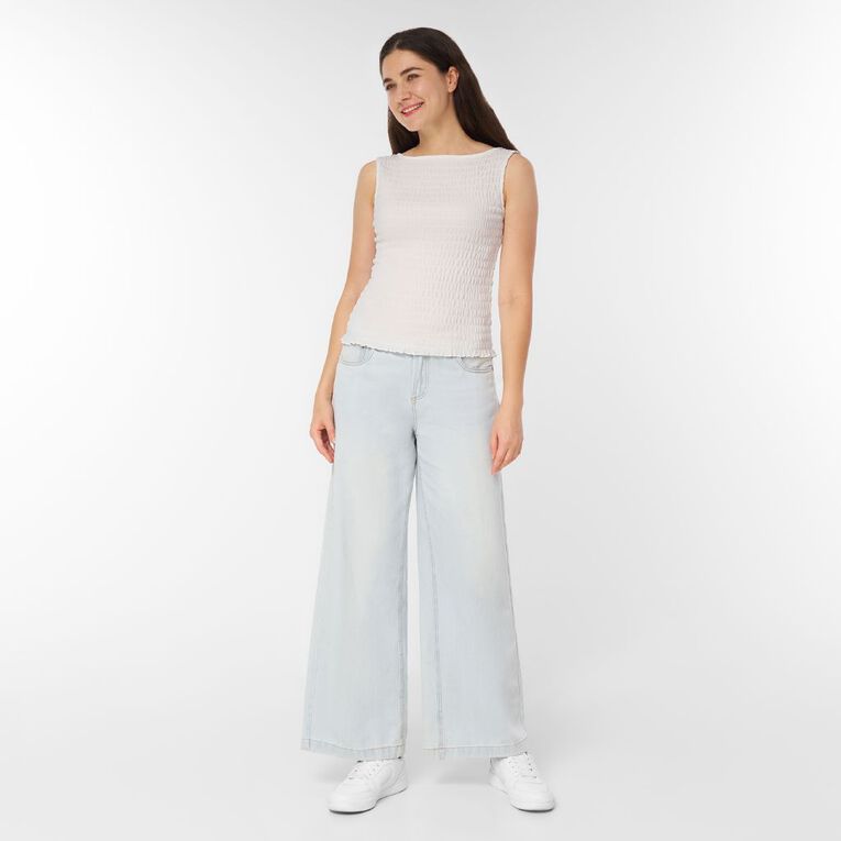 H&H Women's Shirred Tank Top, White, hi-res