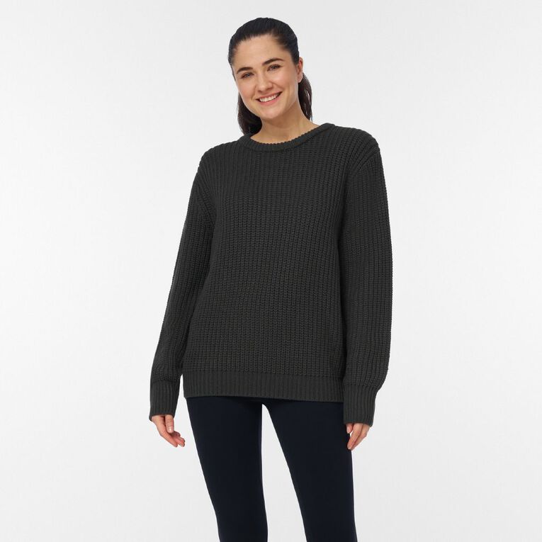 H&H Women's Relaxed Rib Crew Neck Jumper, Charcoal, hi-res