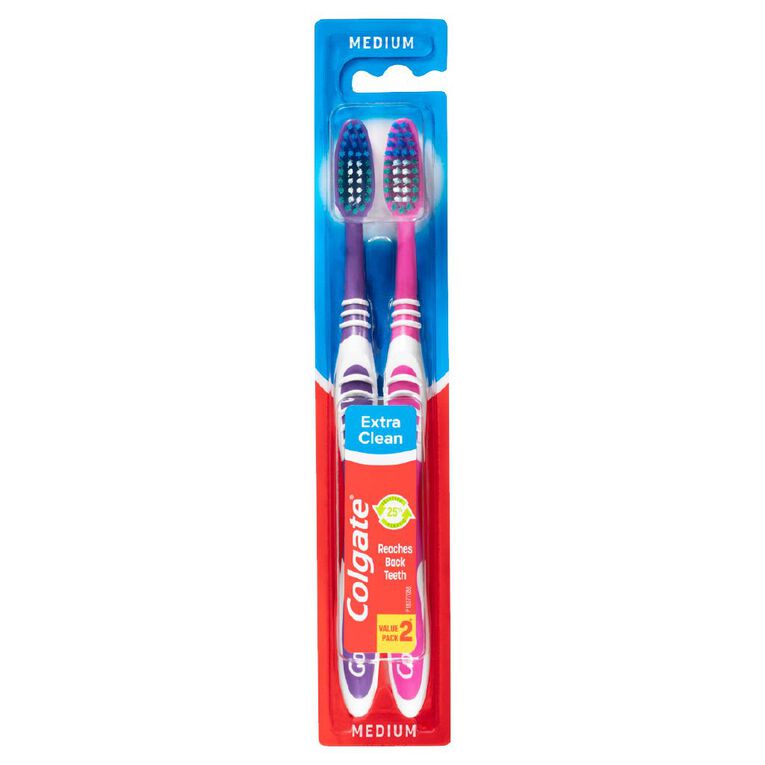 Colgate Extra Clean Value Toothbrush Medium 2 Pack Assorted, , hi-res