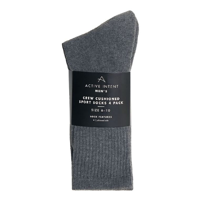 Active Intent Men's Sports Crew Socks 4 Pack, Charcoal/Marle, hi-res