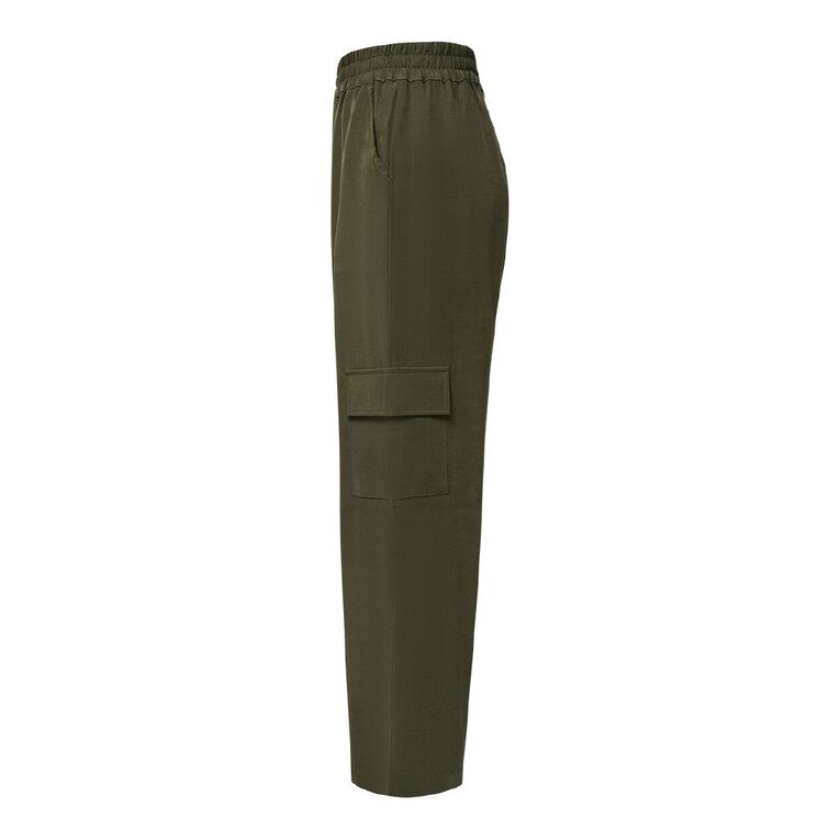 H&H Women's Twill Wide Leg Relaxed Cargo Pants, Green Dark, hi-res