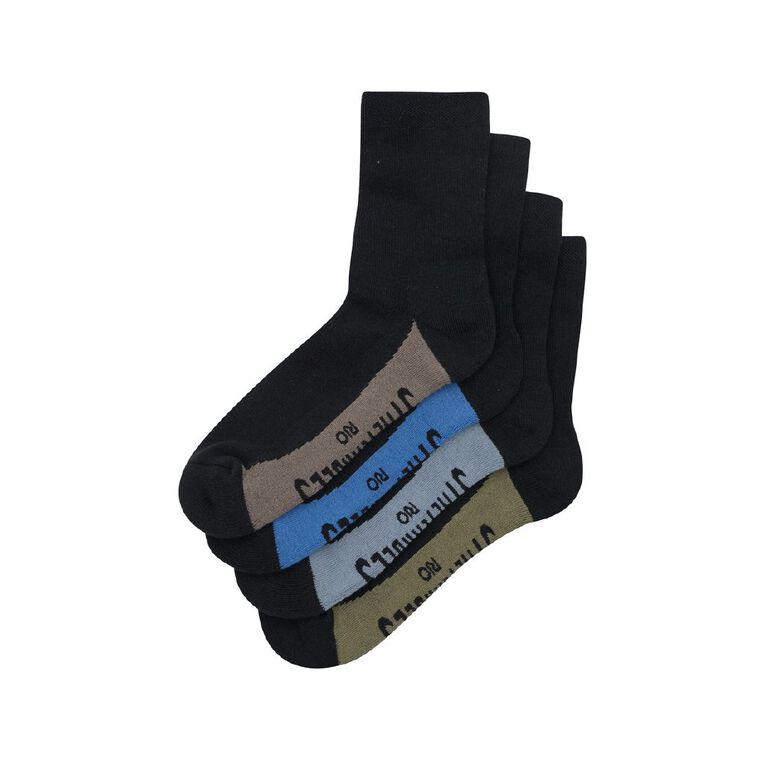 Rio Men's Quarter Crew Stretchable Socks 4 Pack, Black W26 68K, hi-res