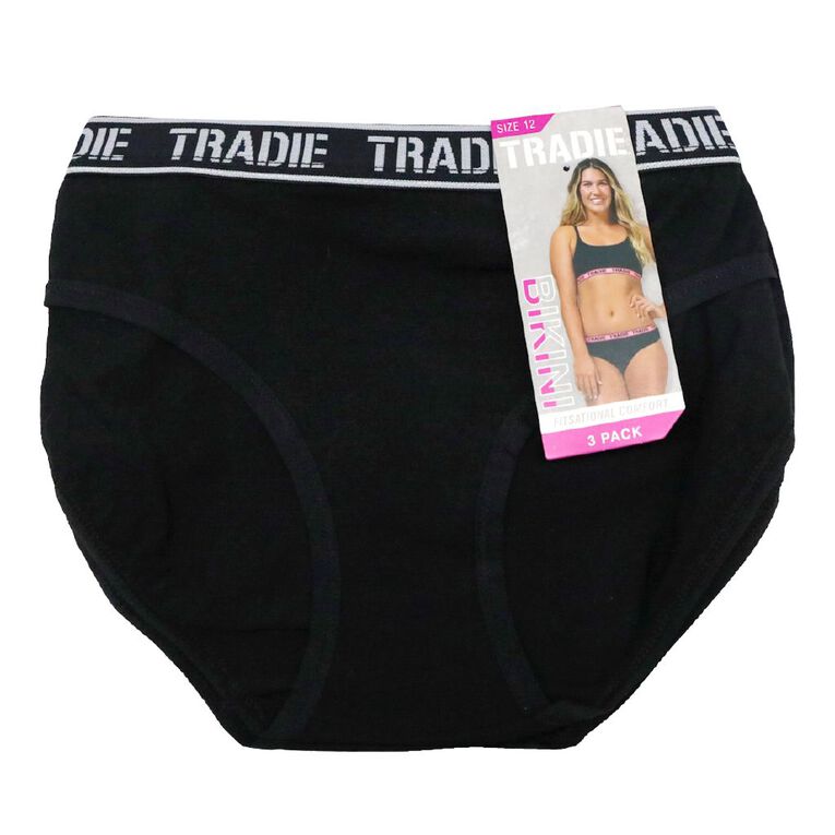 Tradie Women's Bikini Briefs 3 Pack, S25 Black, hi-res
