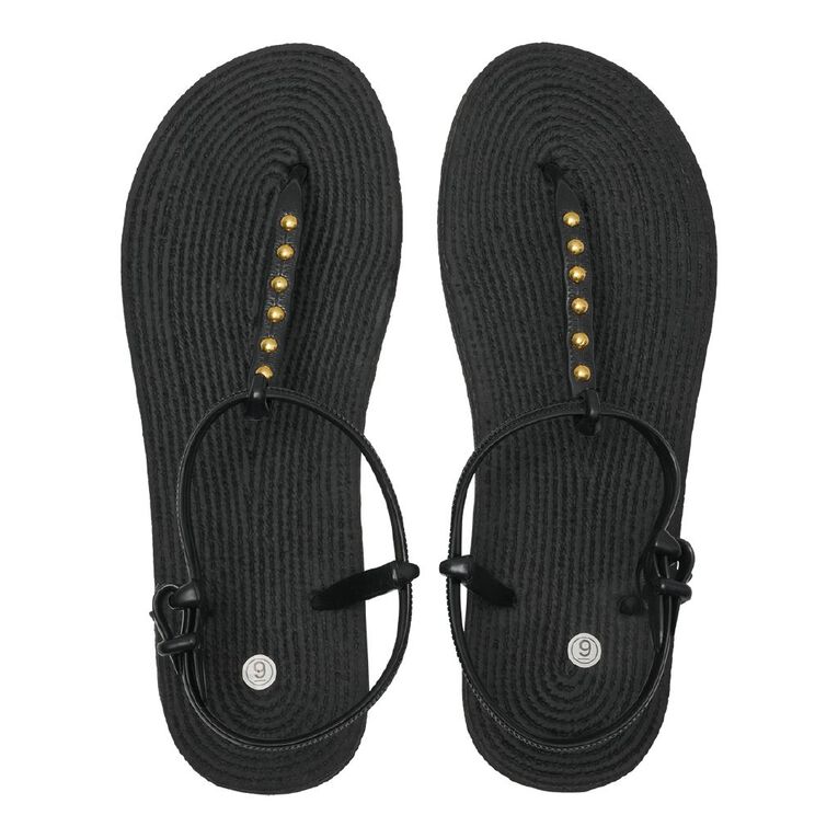 H&H Women's Giselle T-Bar Jandals, Black, hi-res