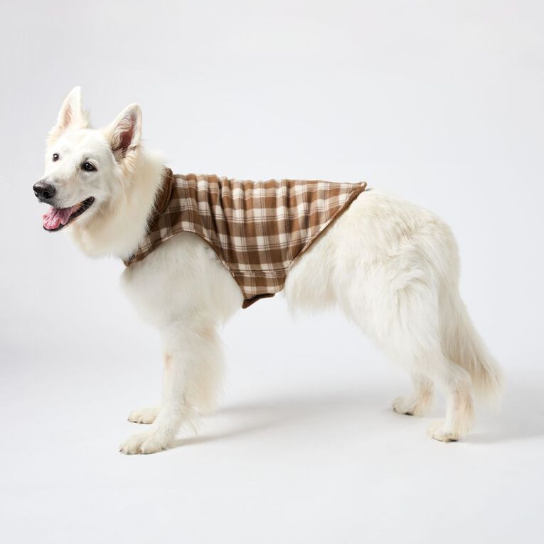 Petzone Fleece Pet Jacket Check Brown Mid 2XL