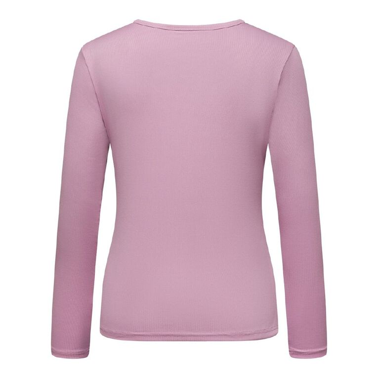 H&H Women's Henley Rib Pyjama Top, Purple Mid, hi-res