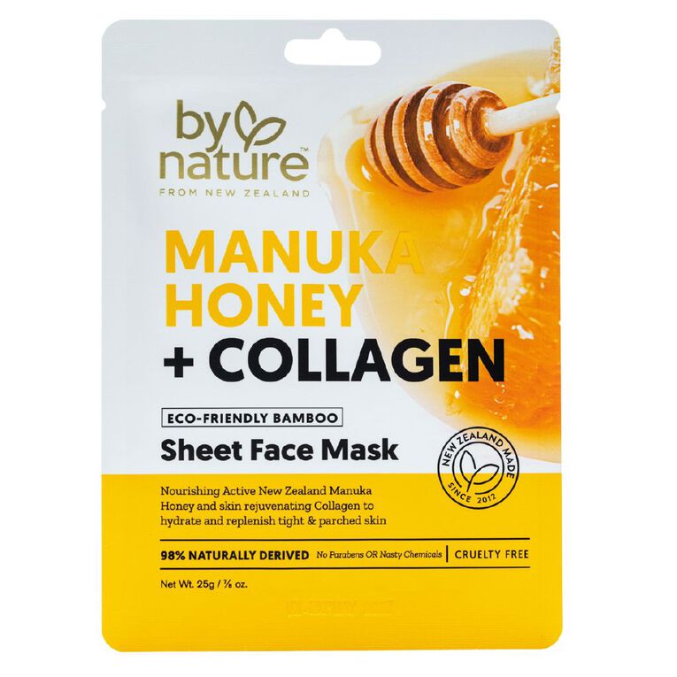 By Nature Manuka Honey and Collagen Sheet Face Mask 25ml, , hi-res