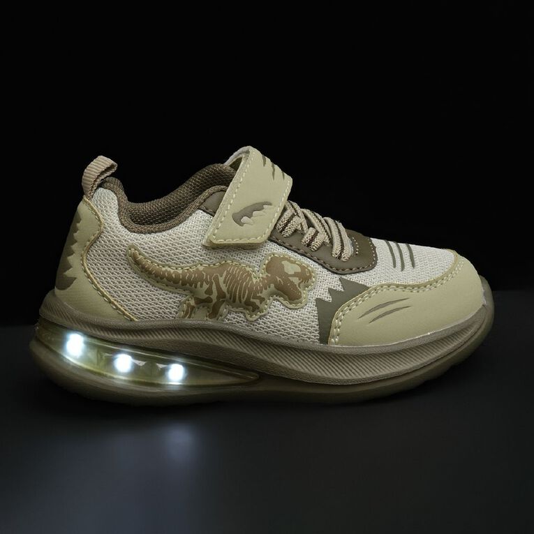 Active Intent Junior Kids' Dino Light Up Trainers, Khaki, hi-res