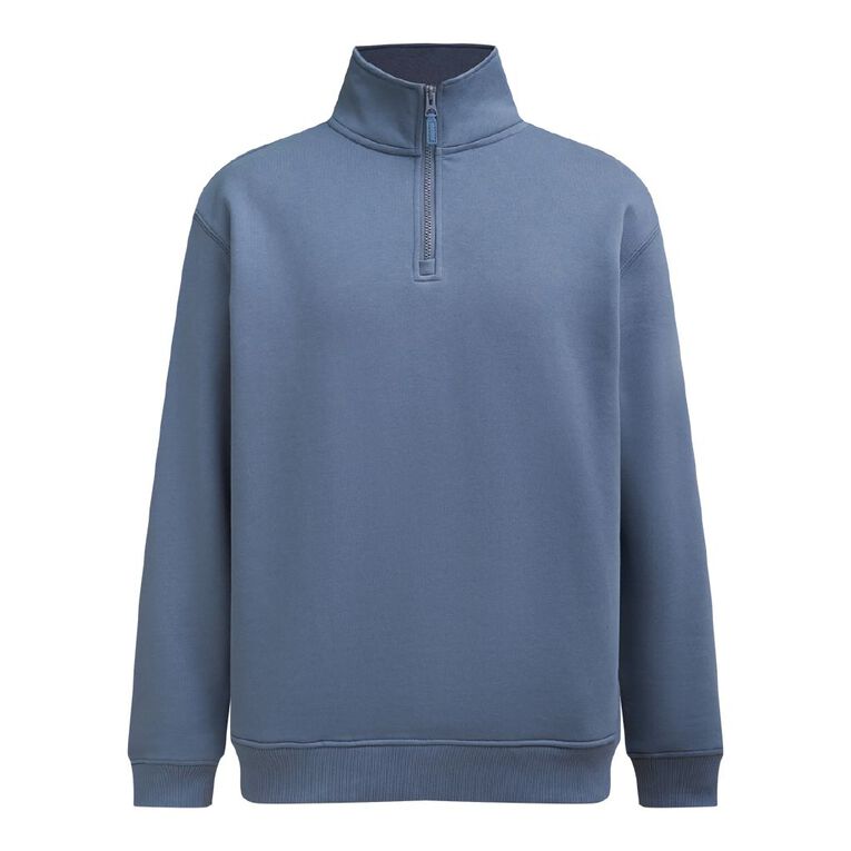 H&H Men's QTR Zip Heavyweight Sweat, Blue Mid, hi-res