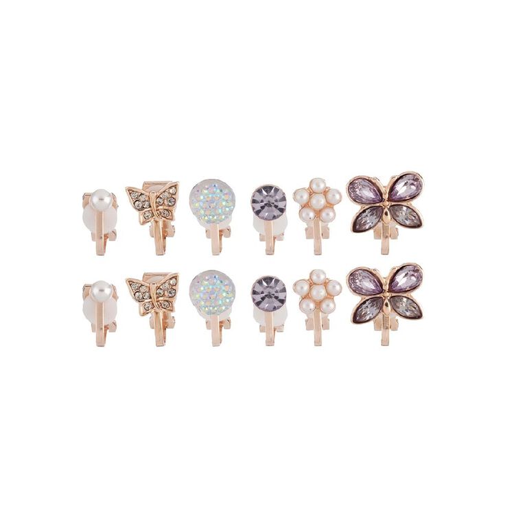 Young Original Kids' Butterfly Pearl Clip Earrings 6 Pairs, , hi-res