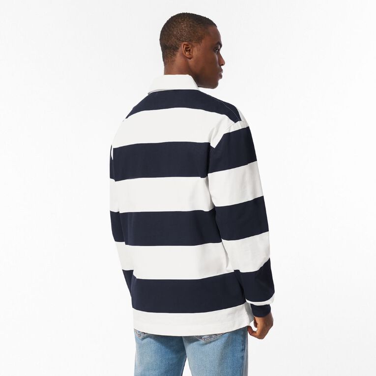 H&H Men's Stripe Rugby Polo, Navy/White, hi-res