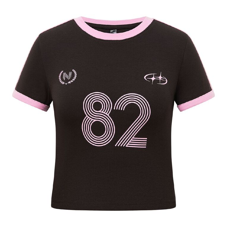 H&H Women's Short Sleeve Ringer Tee, Brown Dark, hi-res
