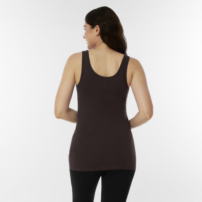 H&H Essentials Women's Stretch Cotton Longline Tank, Brown Dark, hi-res