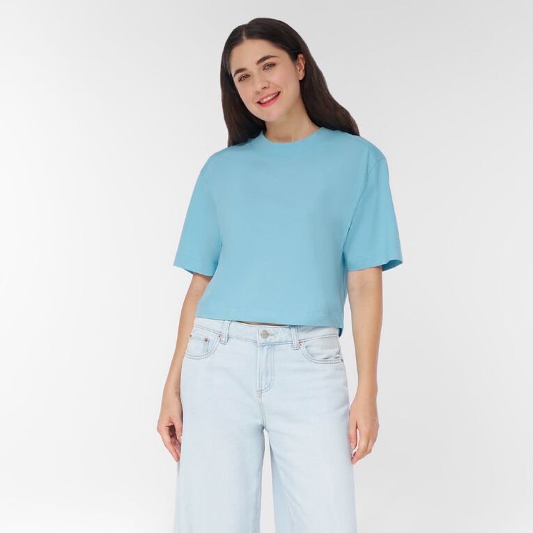 H&H Women's Cropped Boxy Tee, Blue Light, hi-res