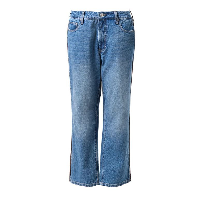H&H Women's High Rise Wide Leg Suede Side Stripe Jeans, Denim Mid, hi-res