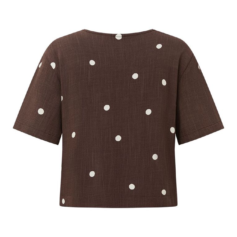 H&H Women's Deep V Neck Short Sleeve Shirt, Brown Dark, hi-res