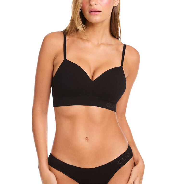 Clio Women's Bamboo Rib Bralette, Black, hi-res