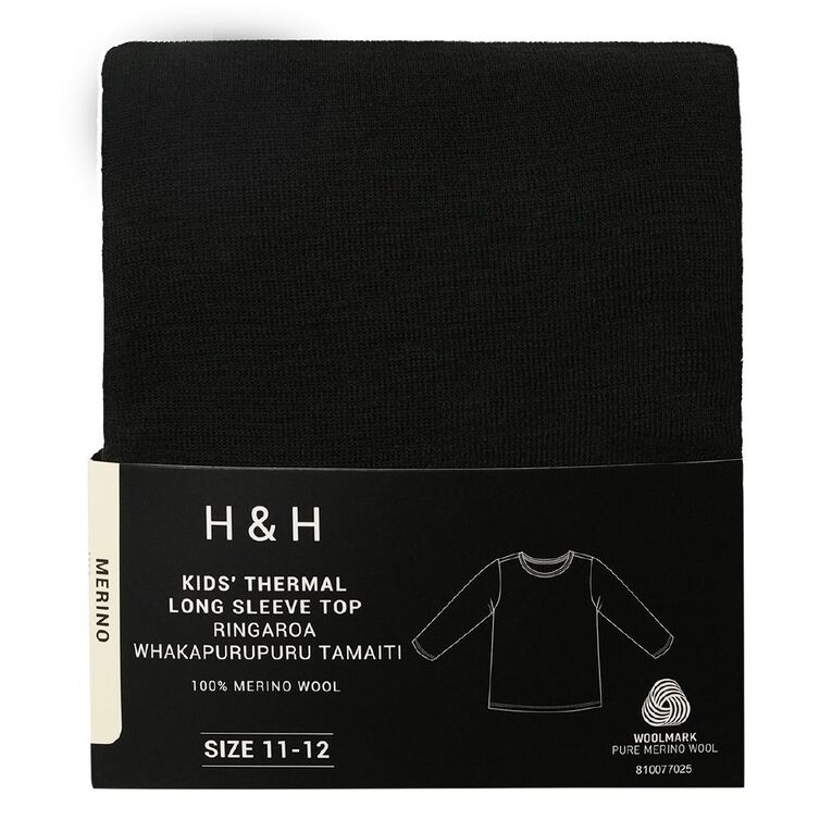 H&H Kids' Merino Thermal Long Sleeve Top, Black, hi-res