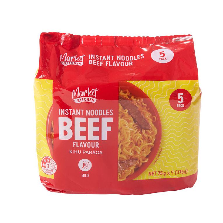 Market Kitchen Instant Noodles Spicy Beef 5 Pack, , hi-res